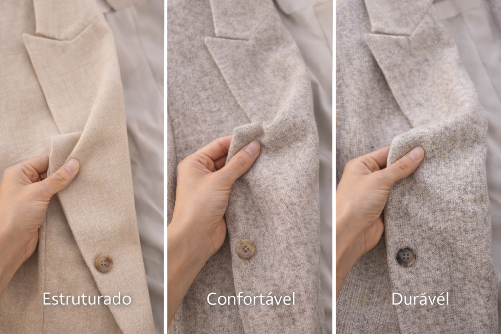 como escolher blazer neutro analisando tecidos com foco em estrutura, conforto e durabilidade