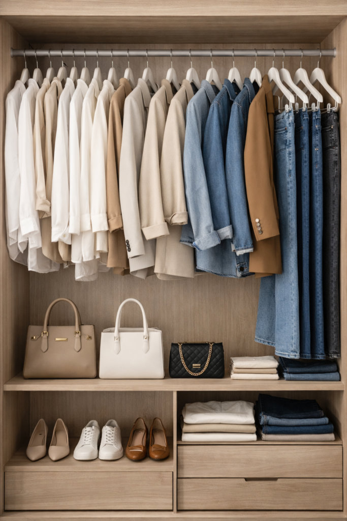 guarda roupa funcional com pecas neutras e versateis para o dia a dia feminino