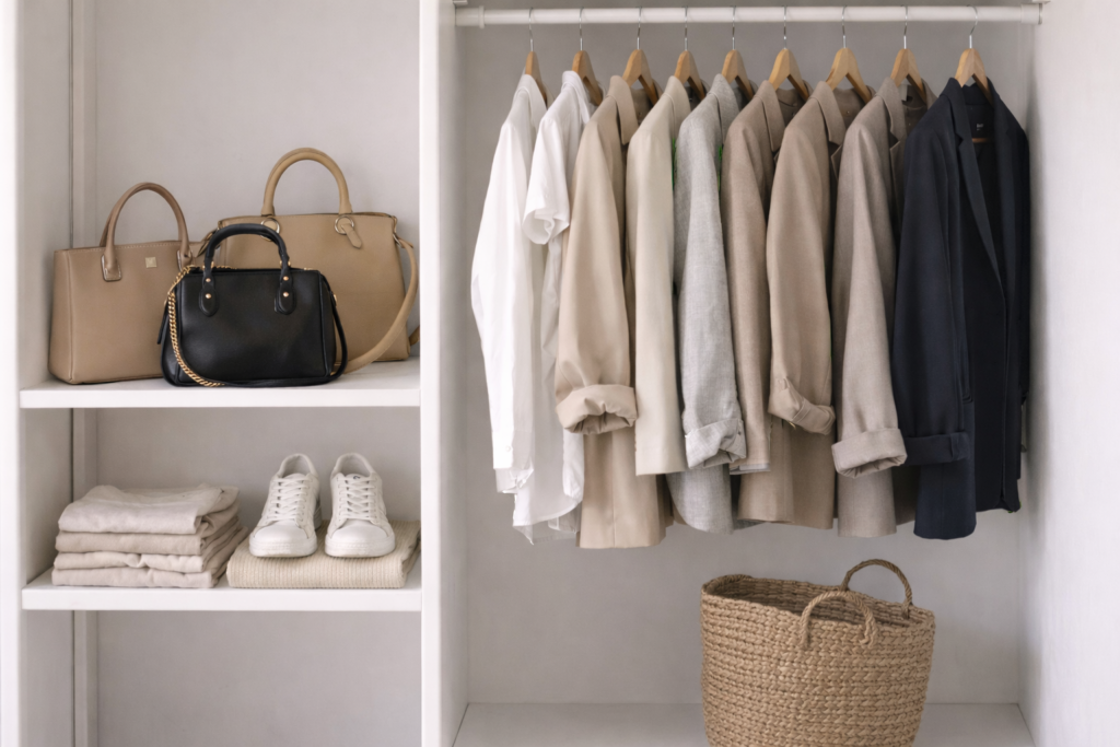 guarda roupa organizado com pecas versáteis para vestir bem no dia a dia