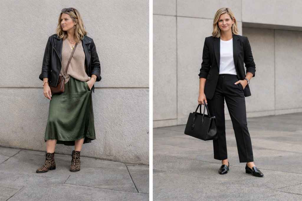 comparação entre looks desconectados e uniforme pessoal estruturado