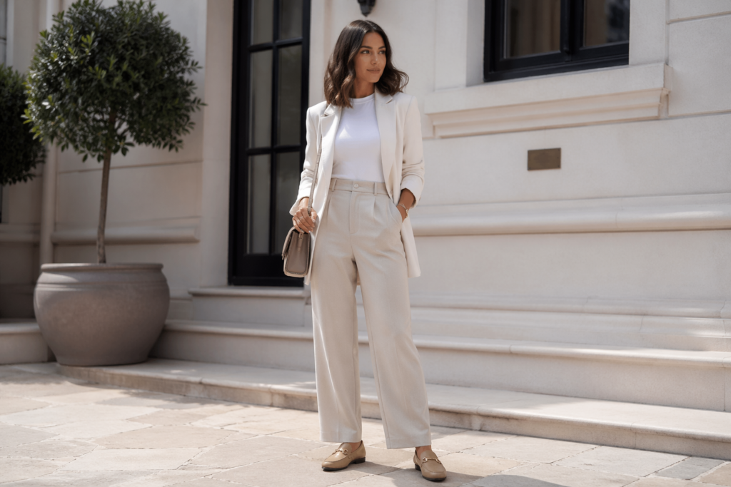 look feminino com proporção equilibrada para alongar a silhueta sem salto