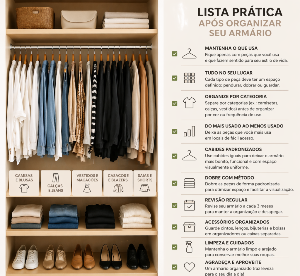 lista prática após organizar armário em casa