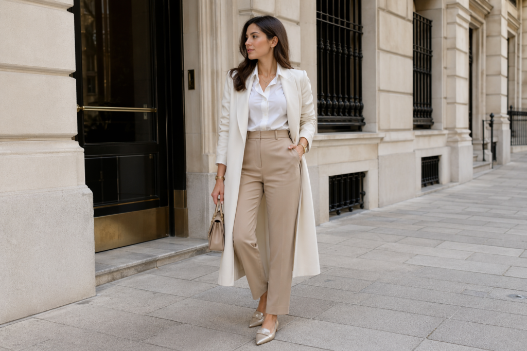 look com cintura bem posicionada para alongar a silhueta sem salto